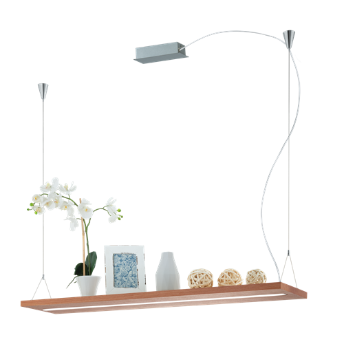 Monroy pendel i Metal Satin Nikkel og silver, Træ Brun med skærm i Hvid plastik, 28W LED, længde 116 cm, bredde 24 cm, højde 116